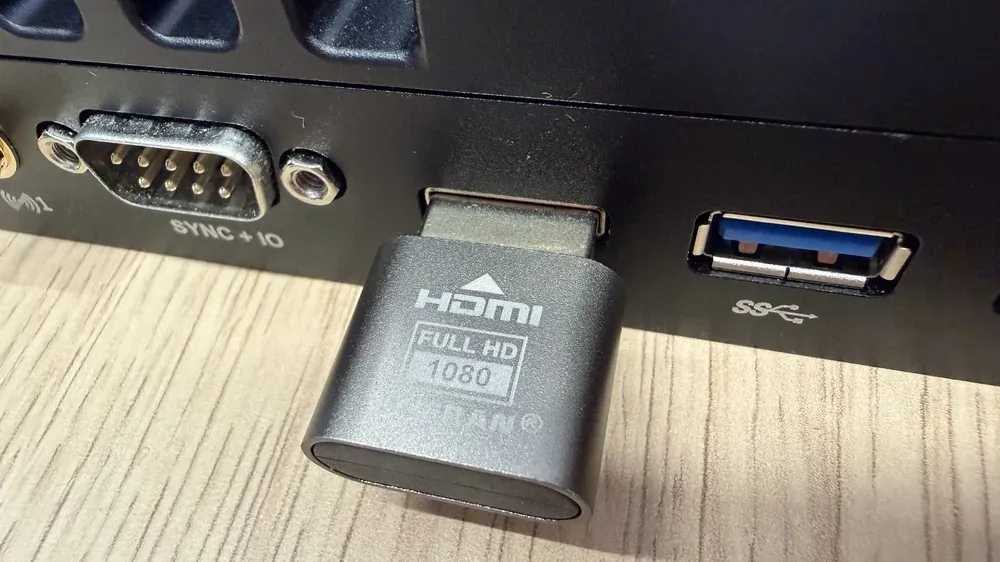 HDMI dummy plug connected to the ZED Box 2