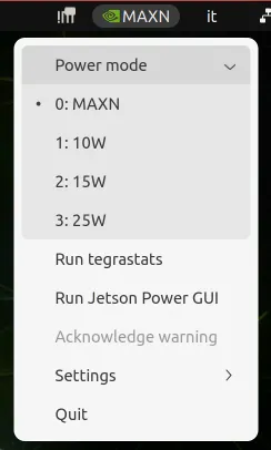 Power mode menu of the nvpmodel GUI