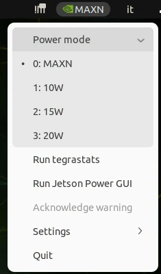 Power mode menu of the nvpmodel GUI