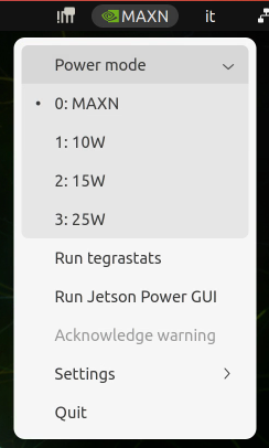 Power mode menu of the nvpmodel GUI