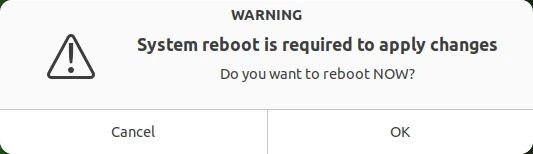 Reboot confirmation dialog