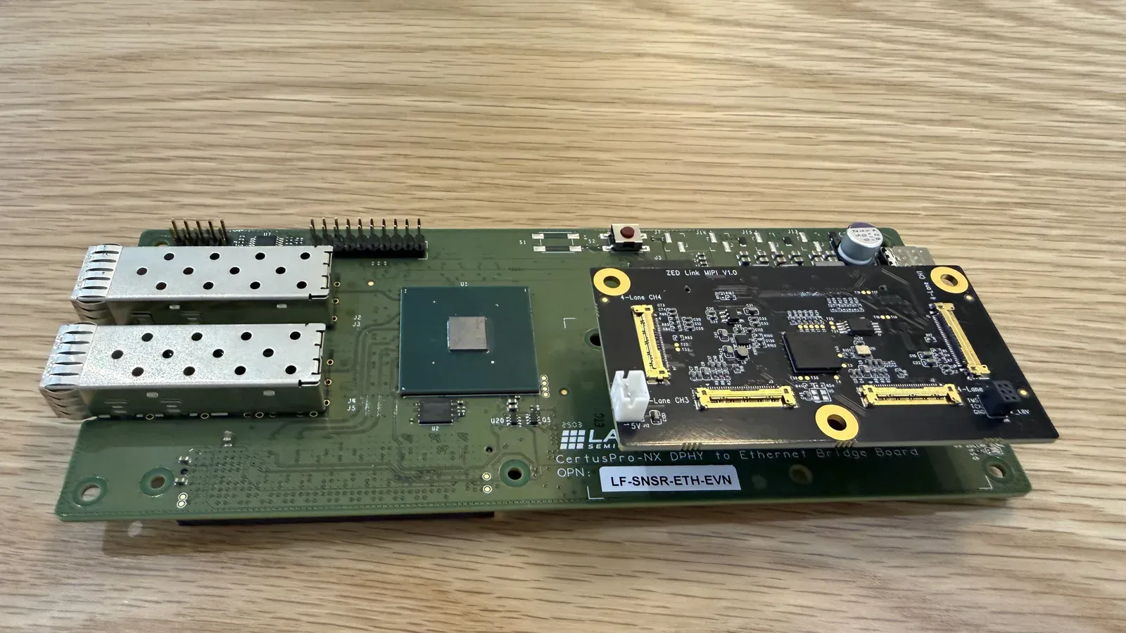 ZED Link MIPI Quad capture card mounted on the Holoscan Sensor Bridge