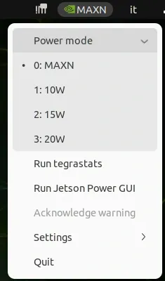Power mode menu of the nvpmodel GUI