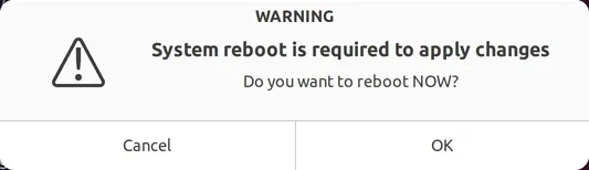 Reboot confirmation dialog