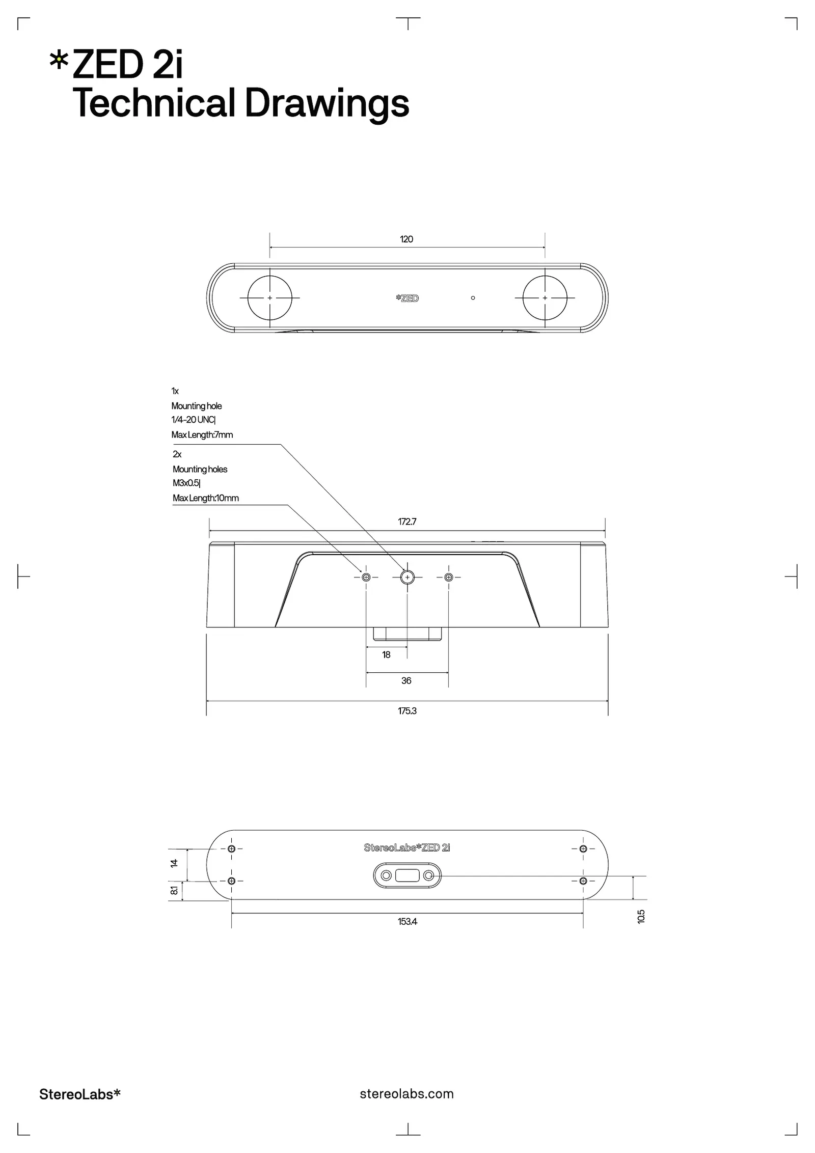 ZED 2i technical drawings
