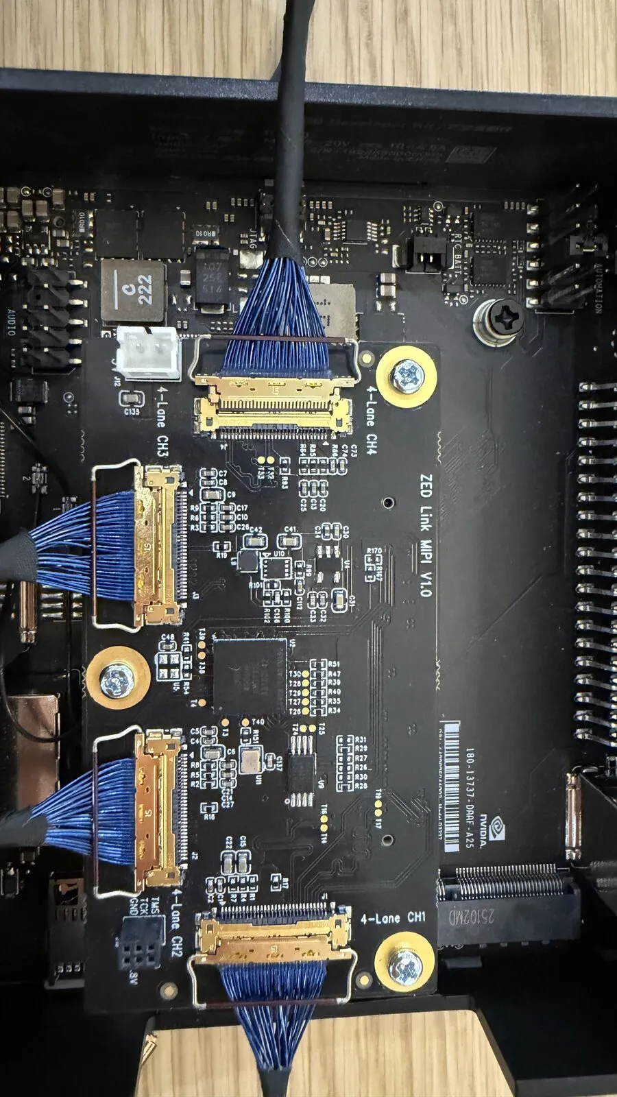 Four MIPI cables connected