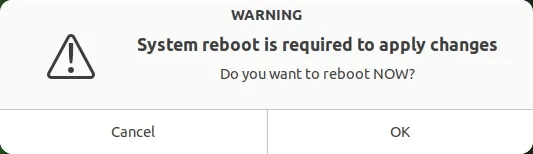 Reboot confirmation dialog