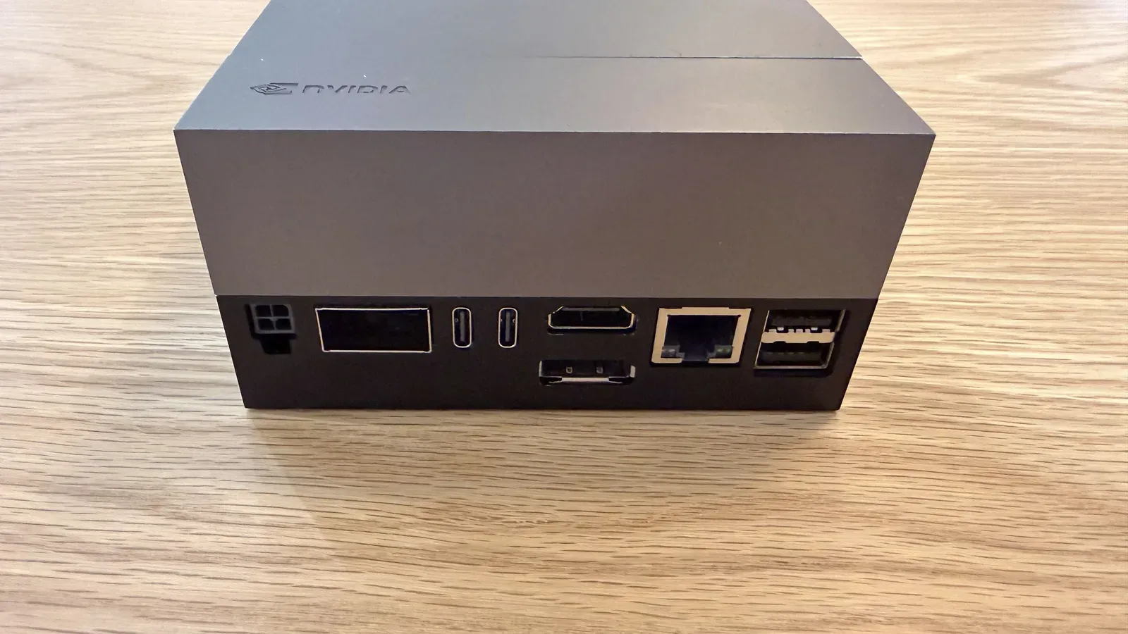 Connection panel of the NVIDIA Jetson AGX Thor Developer Kit, with the QSFP+ cage